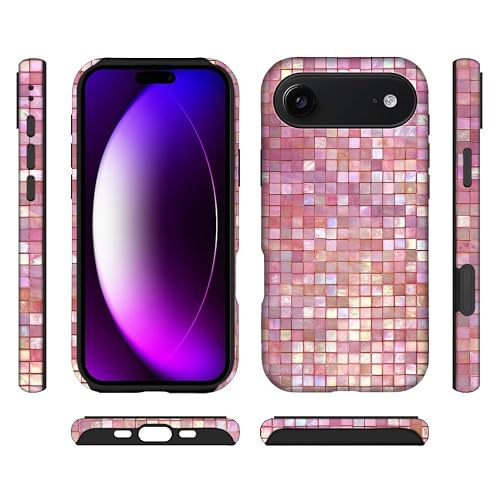 ilikediy for iPhone 17 Air Case Hybrid 2 Layer Hard Shell Silicone Protective Pattern Design Cover - Pink Mosaic Tiles