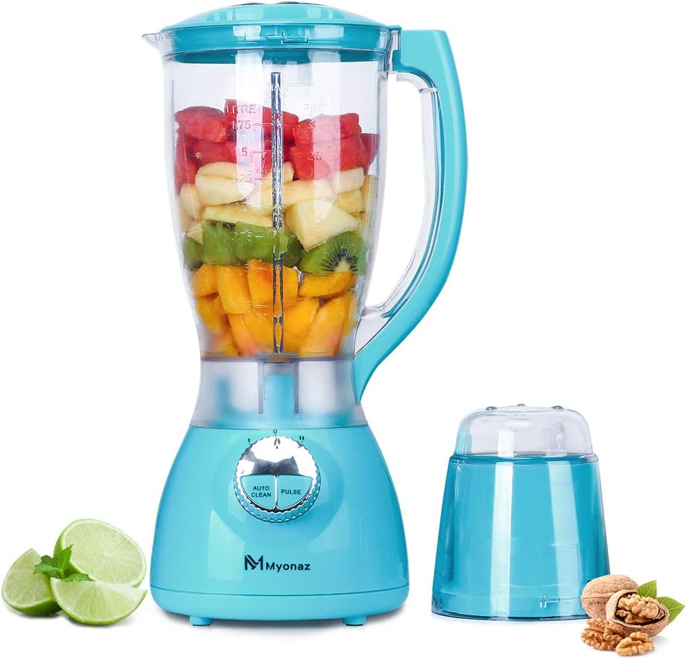 MYONAZ 70 oz (2L) Household Blender with A Grinding Cup Attachment Perfect for Shakes, Smoothies and Nut/Food Processor High Speed Programmed Juice Blender, Smoothie Maker (Blue)