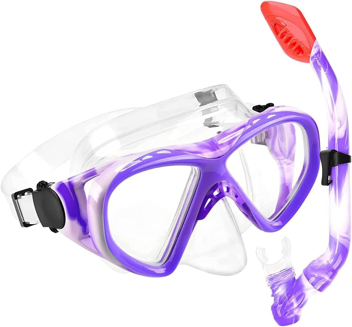 Kids Snorkel Set, Anti-Fog Kids Snorkel Mask 180 Degree Panoramic View HD Diving Mask Tempered Glass Swimming Goggles for Boys and Girls