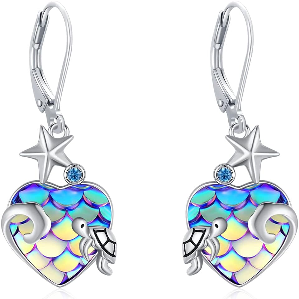 Mermaid Earrings Sterling Silver Rose Gold/Gold Bow Earrings Dangle with Pink Mermaid Hoop Earrings Halloween Christmas Bow Mermaid Jewelry Gifts for Women Girls