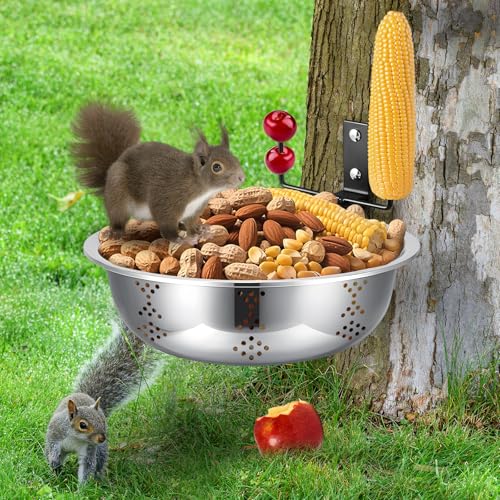 Squirrel Feeders for Outside, Metal Squirrel House for Outdoor, Durable Bowl Tree Mounted of Chipmunk Feeder, Squirrel Food for Backyard Squirrels Hold Corn, Corn Cob, Peanuts (8.5Inch