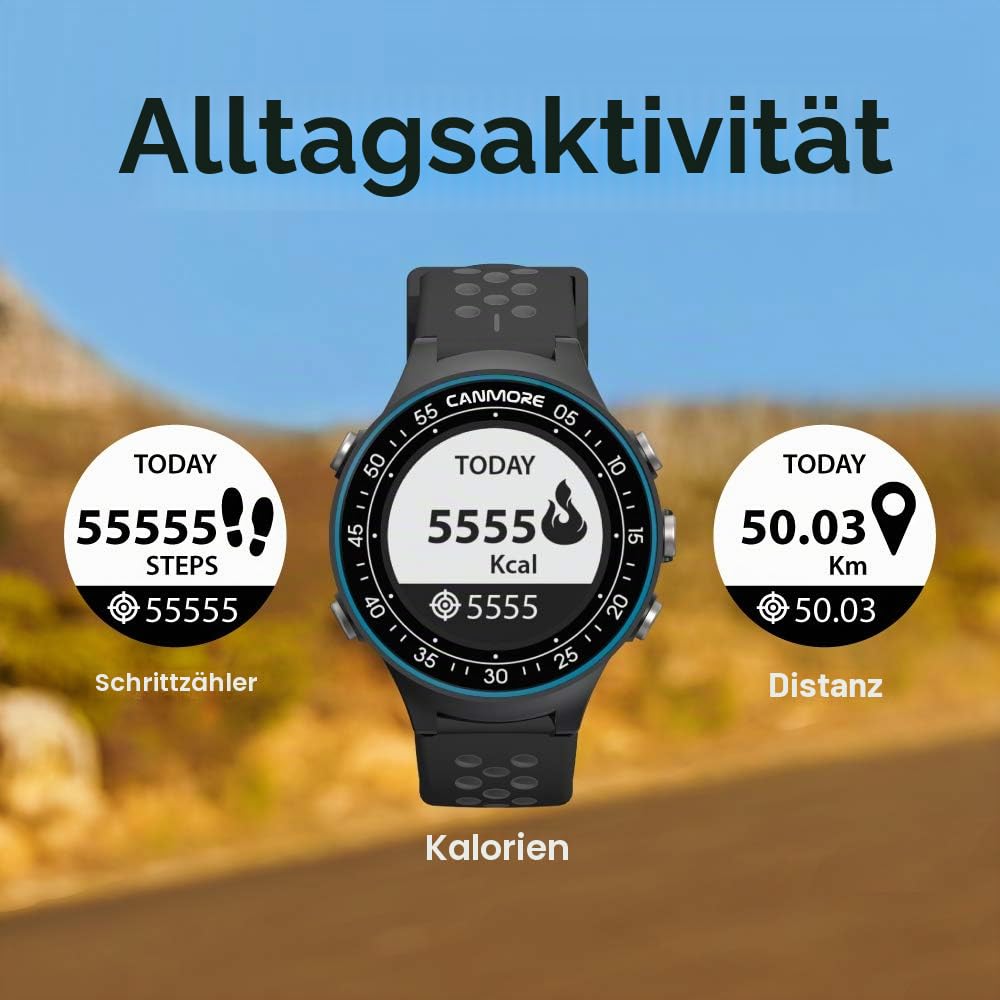 CANMORE TW411 Golf-GPS-Uhr mit Fitness-Tracker, über 41.000 kostenlose vorinstallierte weltweite Kurse, aktualisierter IC-Chip, Blau