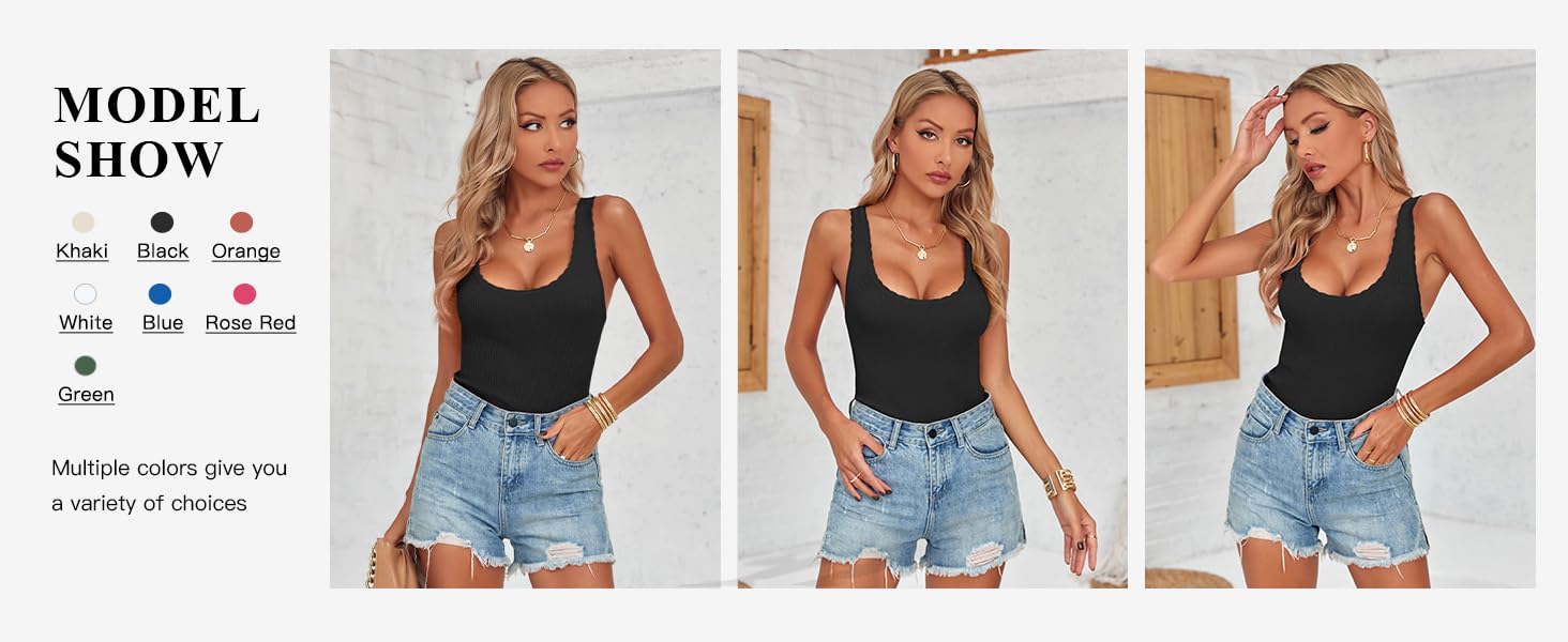 2026 Spring Summer Women's Ribbed Knit Tank Top, Scalloped Edge U-Neck Sleeveless Casual Sweater Vest — view 7