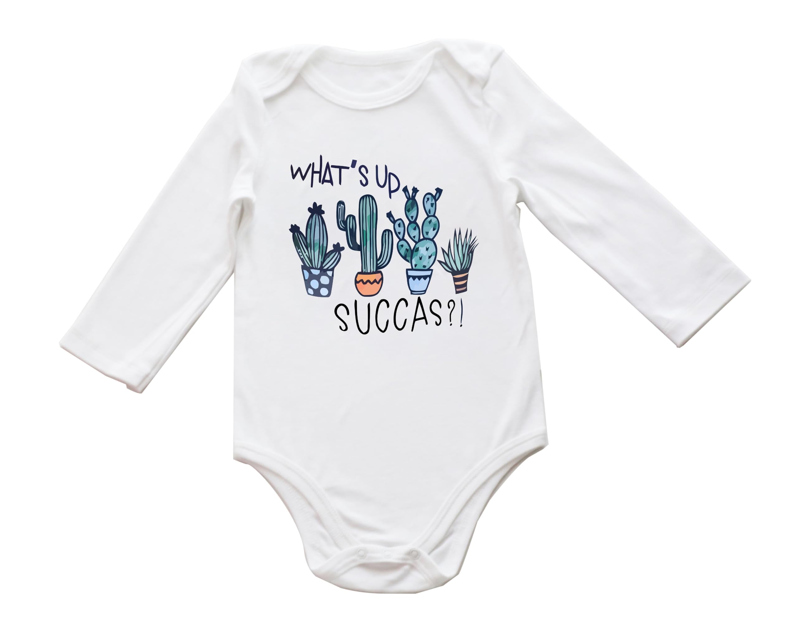 What Up Succa Cactus Rompers Funny Baby Plant Bodysuit Hipster Succulent Lover Shirt Infant One Piece Reveal Gift (0-6 Months, Cute Print-Long Sleeve Bodysuit)