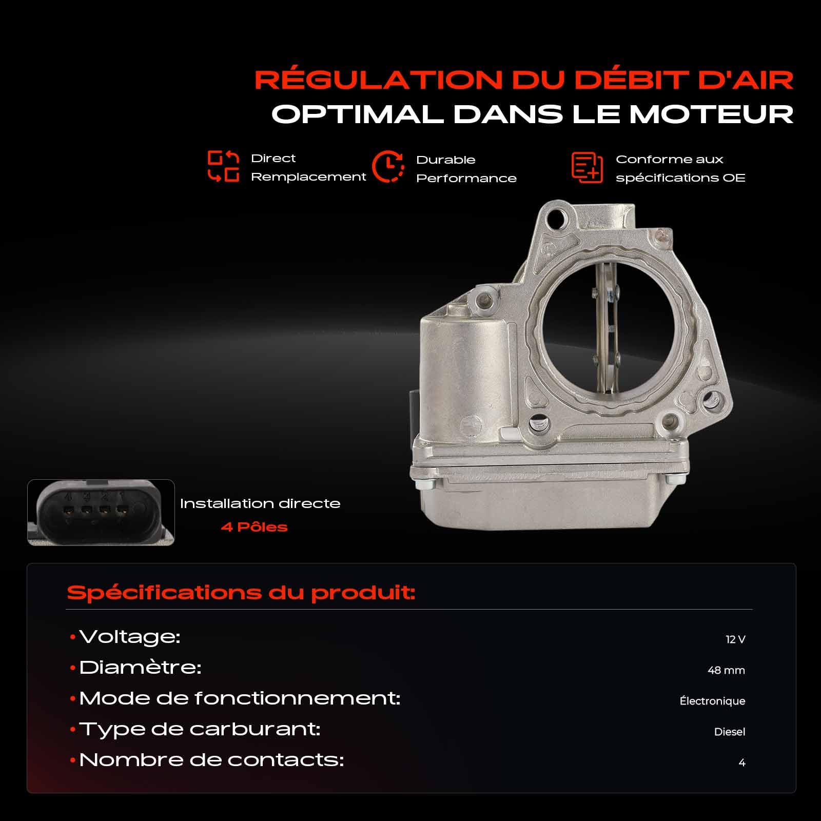 Frankberg Corps de papillon avec joint de remplacement 03G128061A | Compatible avec: A4 8EC, P.a.s.s.a.t Variant 3B6, Léon 1P1, P.a.s.s.a.t 3B3, A4 Avant 8ED, Tolède III 5P2, Altea 5P1