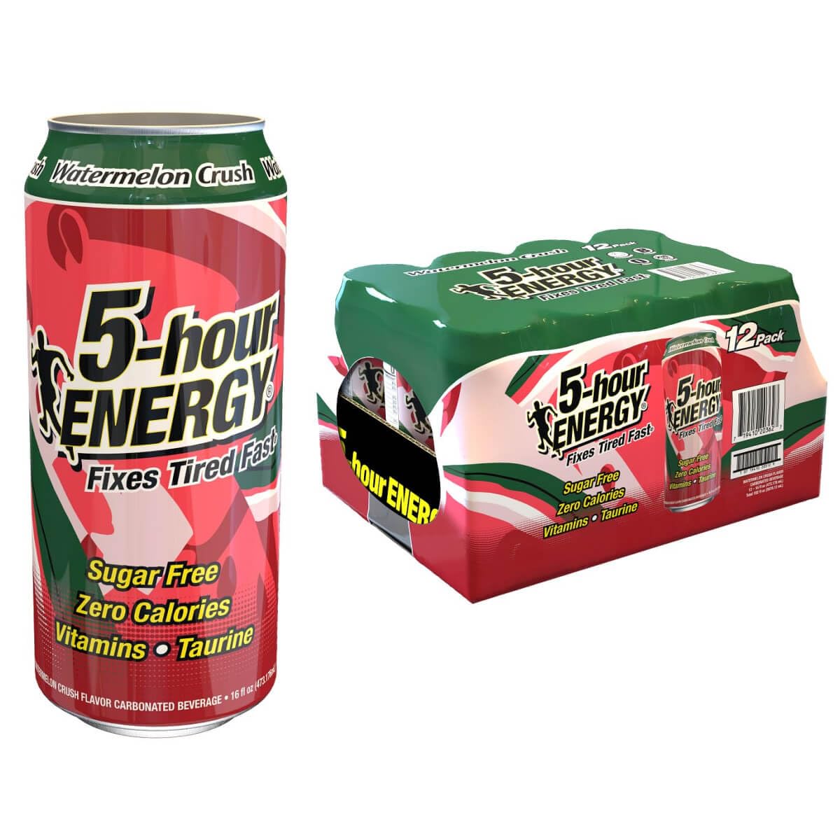 5-hour ENERGY Extra Strength Energy Drink | Watermelon Flavor 16 oz. Cans 12 Count Sugar-Free & Zero Calories Vitamins Amino Acids Contains Carbonation 230mg of Caffeine 192 ounces (16 Fl Oz (Pack of 12), Watermelon)