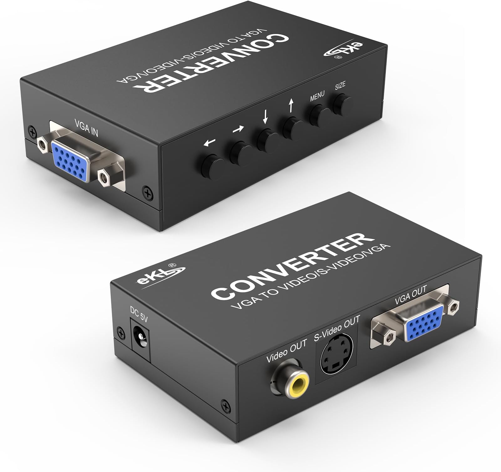 eKL VGA to AV Adapter Converter Box VGA Input Composite RCA S-Video VGA Output Computer PC Laptop to TV Display Projector Connector