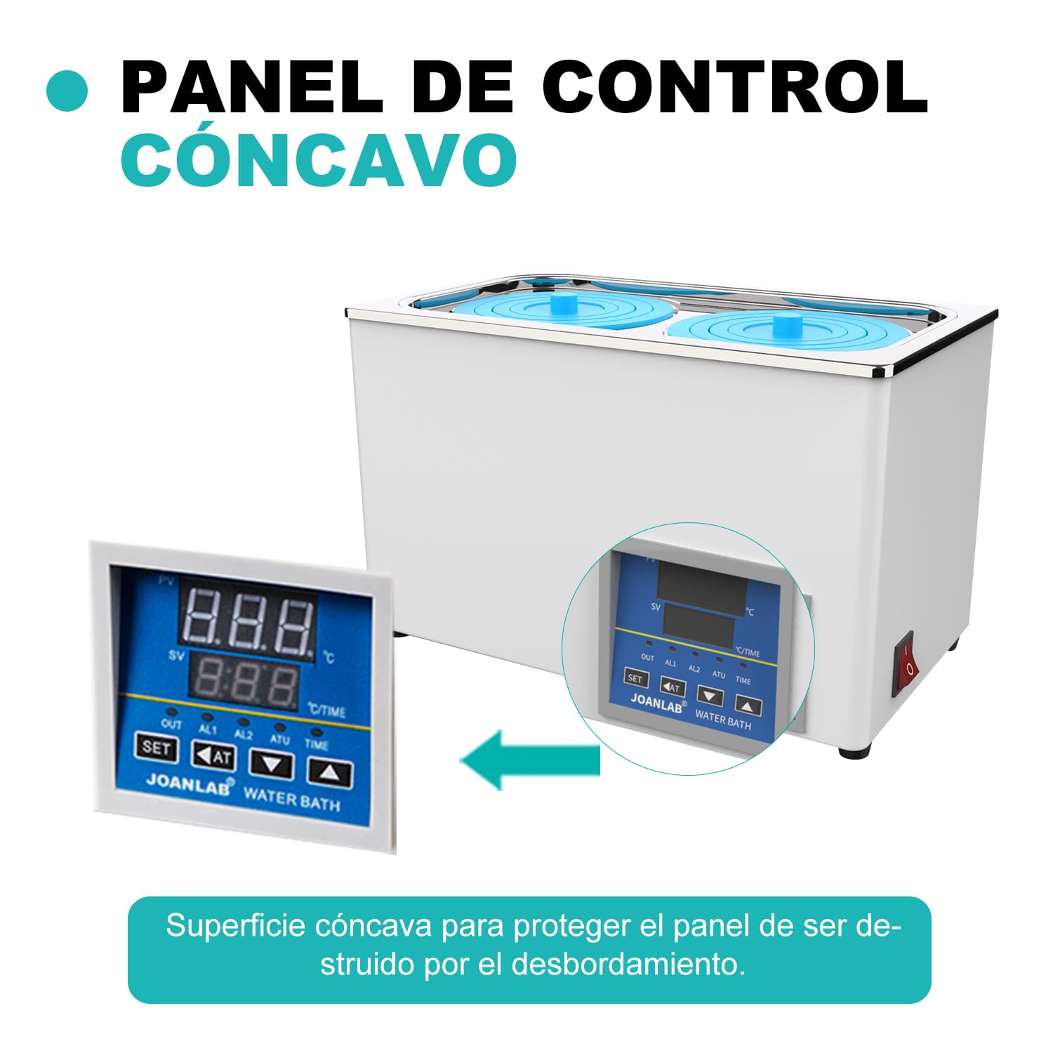 JOANLAB Baño María Laboratorio 6L, 600W - Doble Abertura, Acero Inoxidable - Termostato Digital ±0,1°C - Temporizador 0-99 Min - Pantalla LED