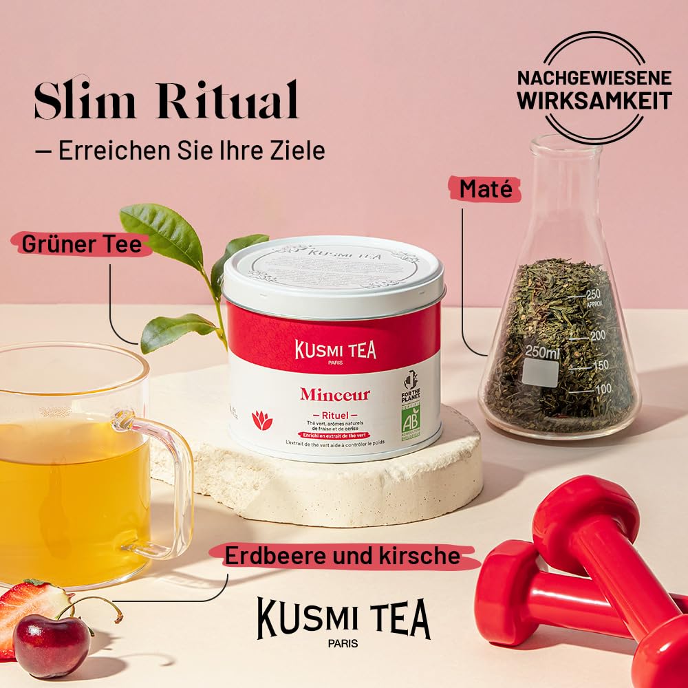 Kusmi Tea - Slim Ritual - Schlankheitstee - Angereichert mit Grüntee-Extrakt - Erleichtert die Gewichtsabnahme - Erdbeere und Kirsche - Loser Tee - 100 g Metalldose für etwa 50 Tassen