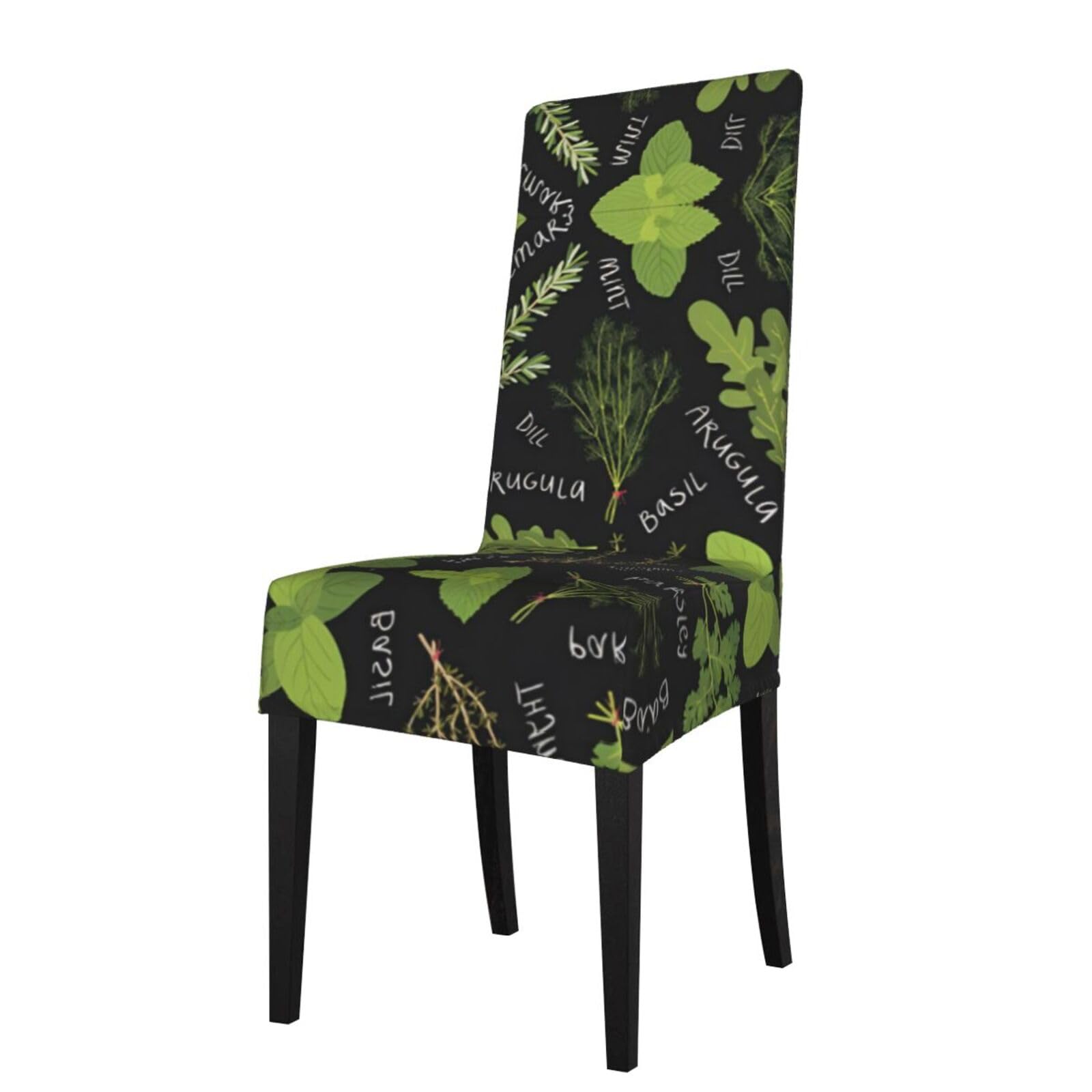 Yyhwhjde Black Basil Thyme Dill & Rosemary Prints Dining Chair Throw Covers - Stretchable Spandex Slipcovers For Chair Protection & Refreshing Your Dining Room