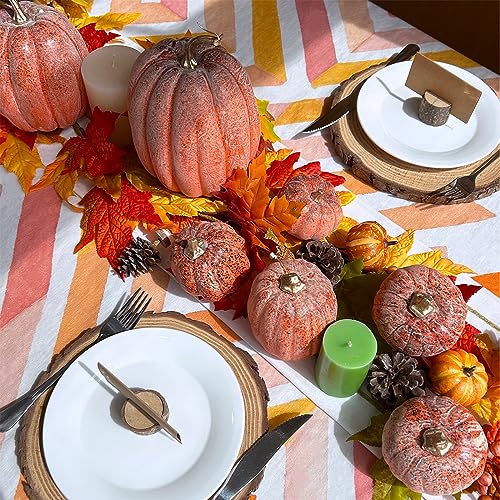 Image of Winlyn 7 Pcs Assorted Orange and Black Artificial Pumpkins Harvest Decorative Pumpkins for Rustic Farmhouse Fall Wedding Thanksgiving Halloween Table Centerpiece Mantel Shelf Seasonal Decor