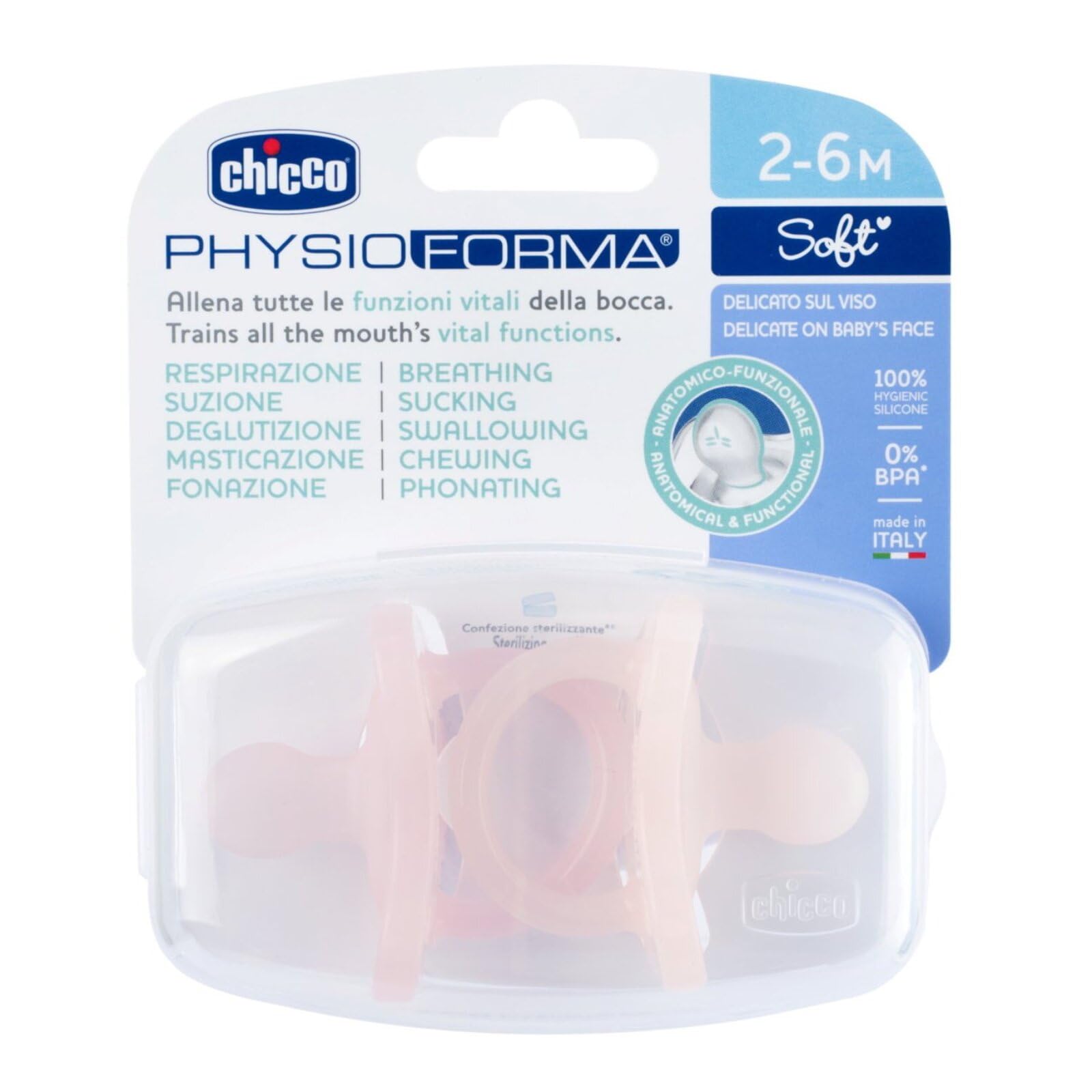 Chicco Physioforma Silicone Soother for Babies (2-6 Months) Pack of 2|Pacifier with Unique Shape to Support Baby's Breathing|Soft Material|Bpa Free (Pink, Peach)-picture-34