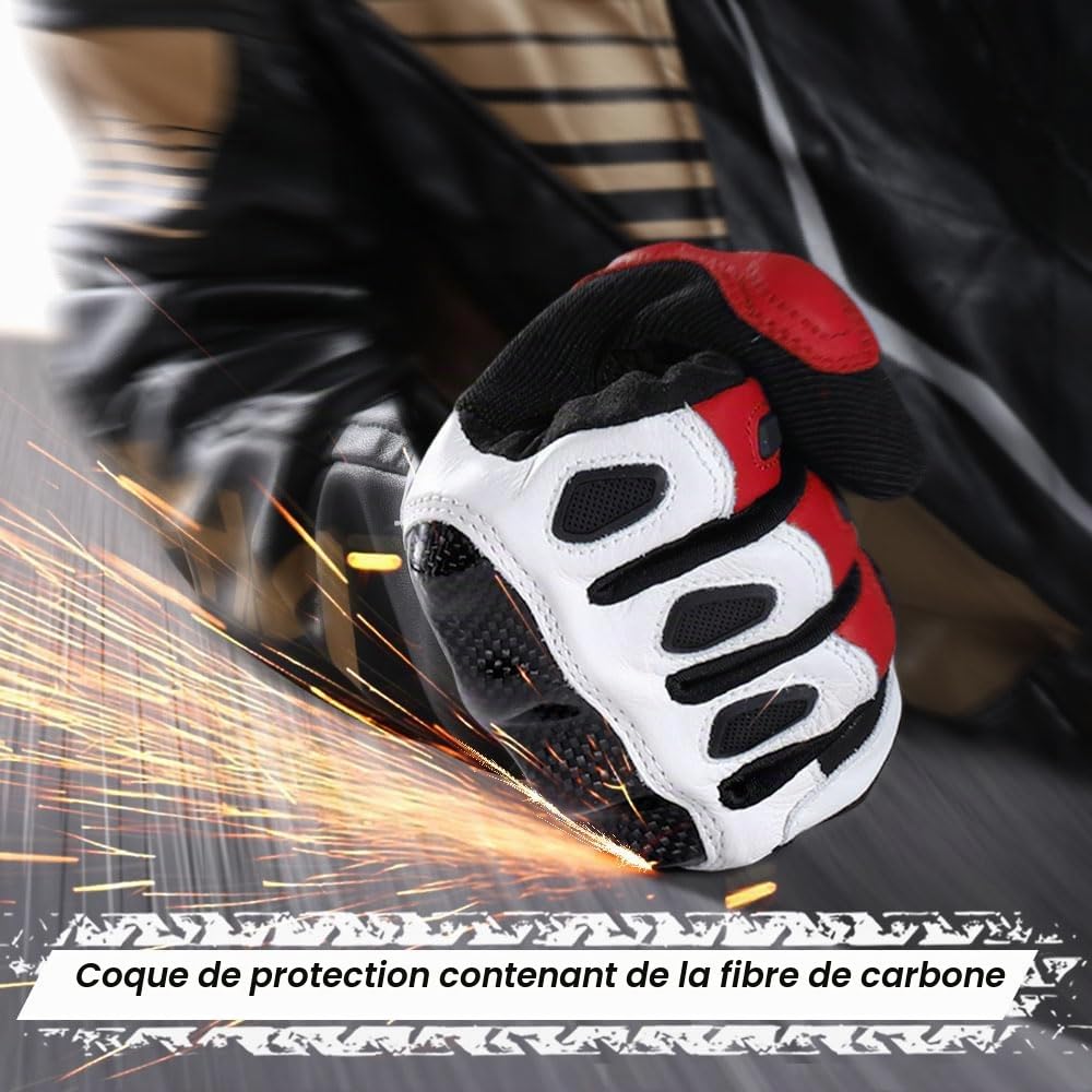WTACTFUL Gants Moto en Cuir de chèvre avec Protection Carbone pour Femme et Homme - Gants complets tactiles pour Moto, Conduite et Motocross