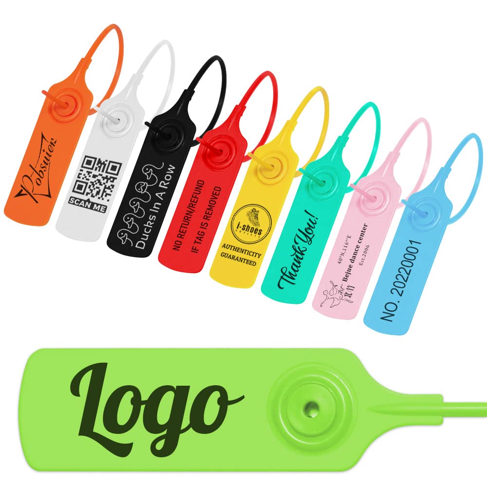 Pobsuier 100Pcs Custom Clothing Tags Personalized Logo Label Plastic Security Seals for Garment Shoe Cap 200mm/7.8"