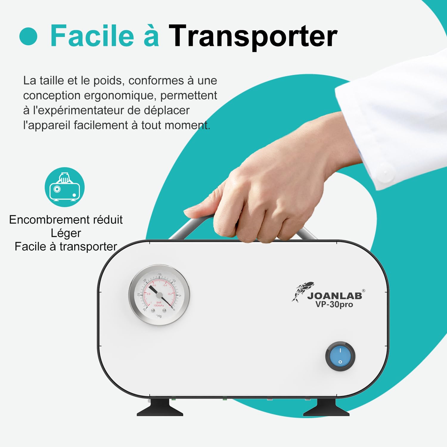 JOANLAB Pompe à Vide Sans Huile 30L/min avec Régulation Pression, Double Fonction Vide & Pression Positive, 0.085MPa Pompe à Vide à Membrane pour Filtration, Recherche, Industrie(VP-30PRO)