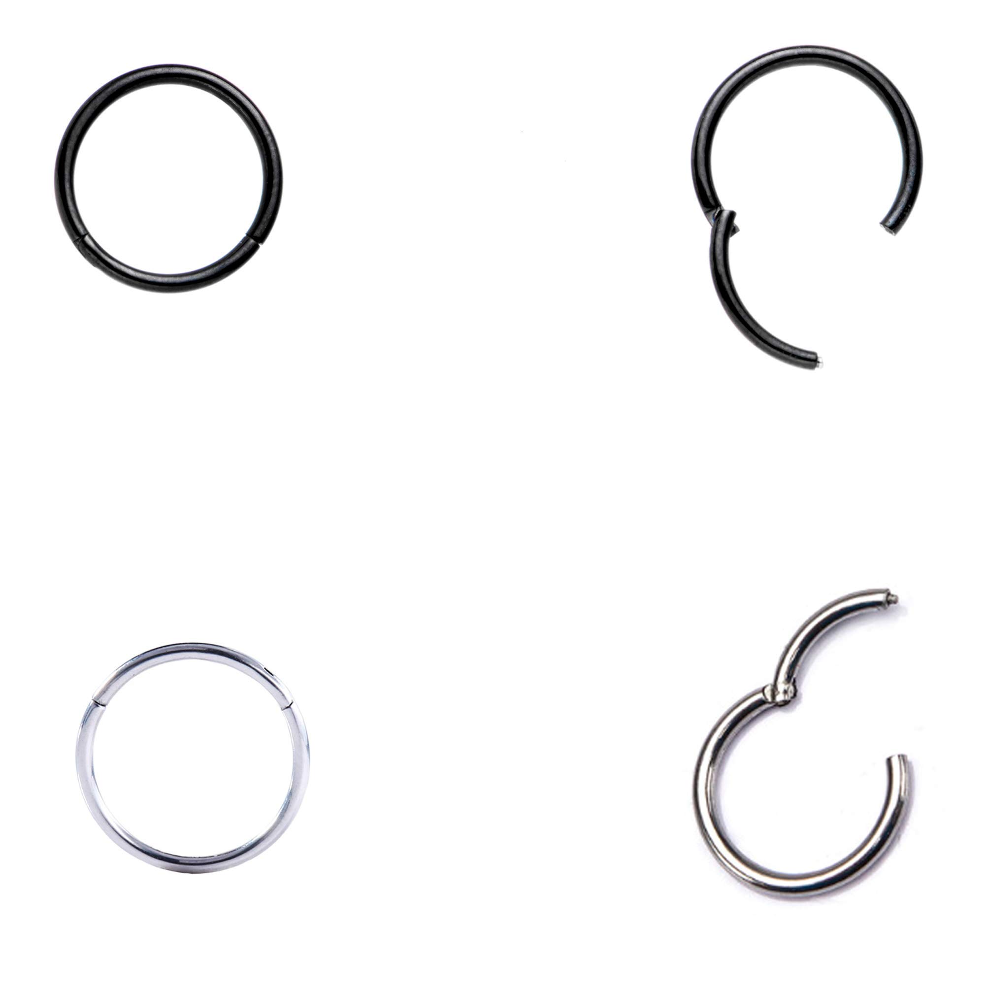 Drawer Props Piercing nariz aro fino, Piercing titanio, Piercing tragus, Pack 2 Piercings Colores Negro y Plata, 0.8mm X 6mm