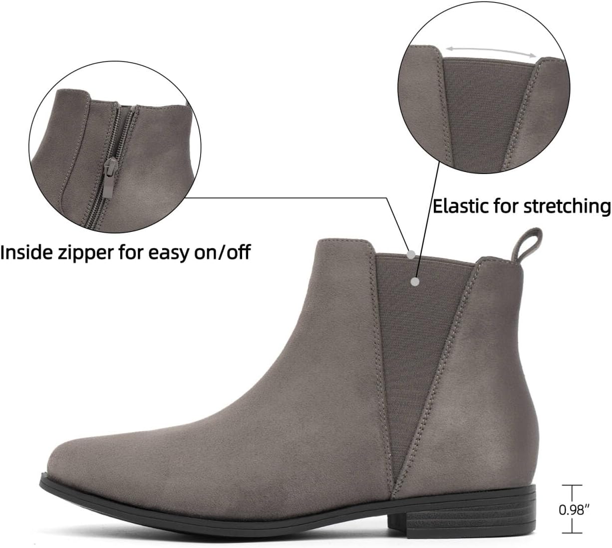 VJH confort Women's Chelsea Ankle Boots Low Heel Fashion Almond Toe Dress Booties with Side Zipper - Image 3