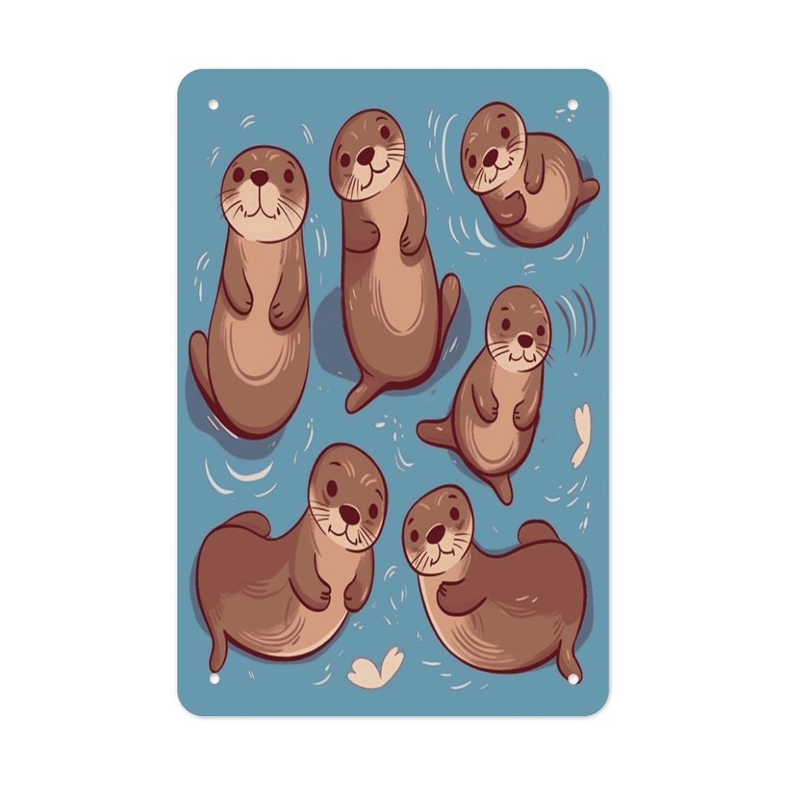 Animal Cute Brown Otters Metal Tin Sign Funny Vintage Metal Signs Metal Art Poster Man Cave Decor Retro Tin Sign for Home Office Kitchen Bar Cafe Garden Wall Decor 11.8 X 7.9 Inch