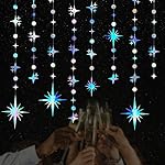 Glitter Iridescent Star Circle Dot Garland 30 Feet Twinkle Iridescent Star Circle Dot Ceiling Hanging Banner Backdrop for Birthday Wedding Baby Shower Graduation Disco Party Decorations - Image 3