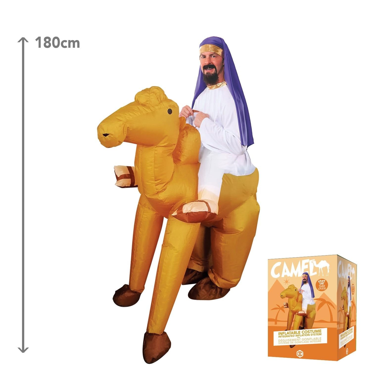 AirSuit® Disfraz de Camello Inflable | Traje Peculiar | Tamaño Adulto 160 a 190cm | Poliéster Cómodo | Resistente | Sistema de inflación Incluido | OriginalCup®