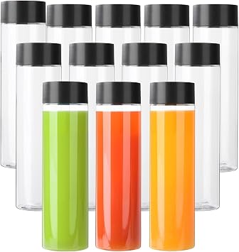 KAHEIGN 13Pcs Clear PET Plastic Juice Bottles, 13.6oz /400ml Empty Smoothie Drink Bottle with Lid for Water Juice Milk Homemade Beverages