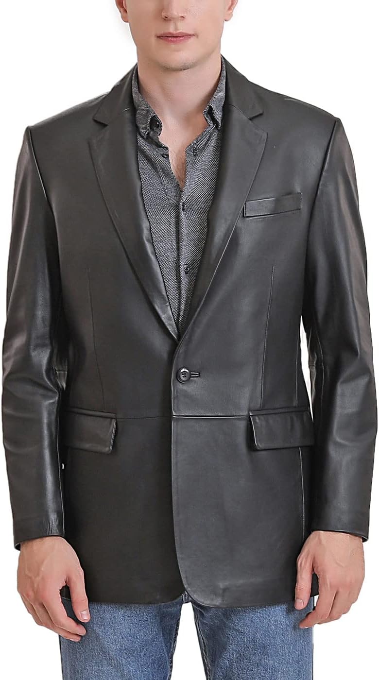 BGSD Men Nicholas 1-Button Lambskin Leather Blazer Sport Coat Jacket (Also available in Big and Tall and Short)