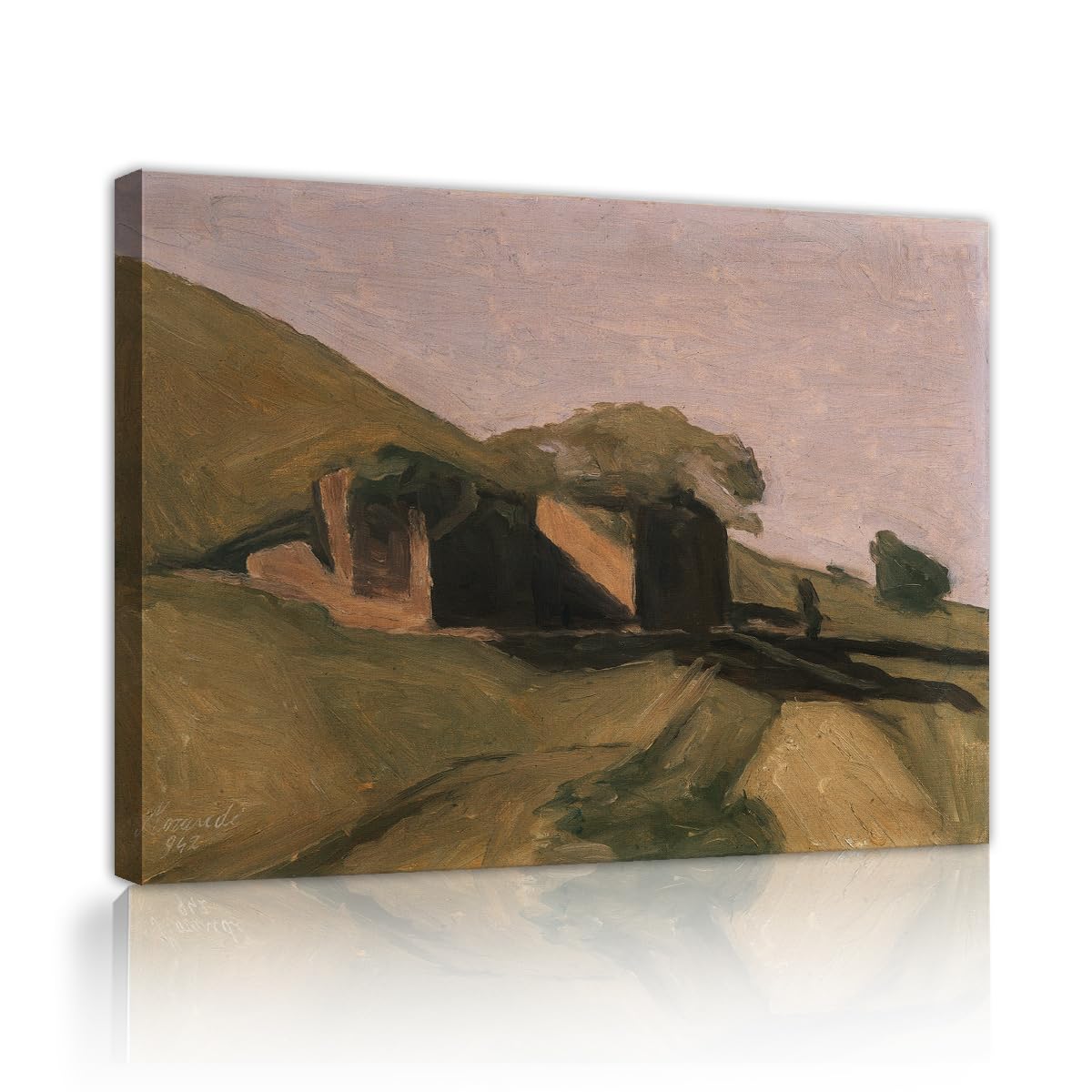 TOANGWALL Giorgio Morandi Landscape Canvas Wall Art Lounge Quiet Country Hills Farmhouse Framed Artwork Print for Bedroom Apartment Decor 70x85cm