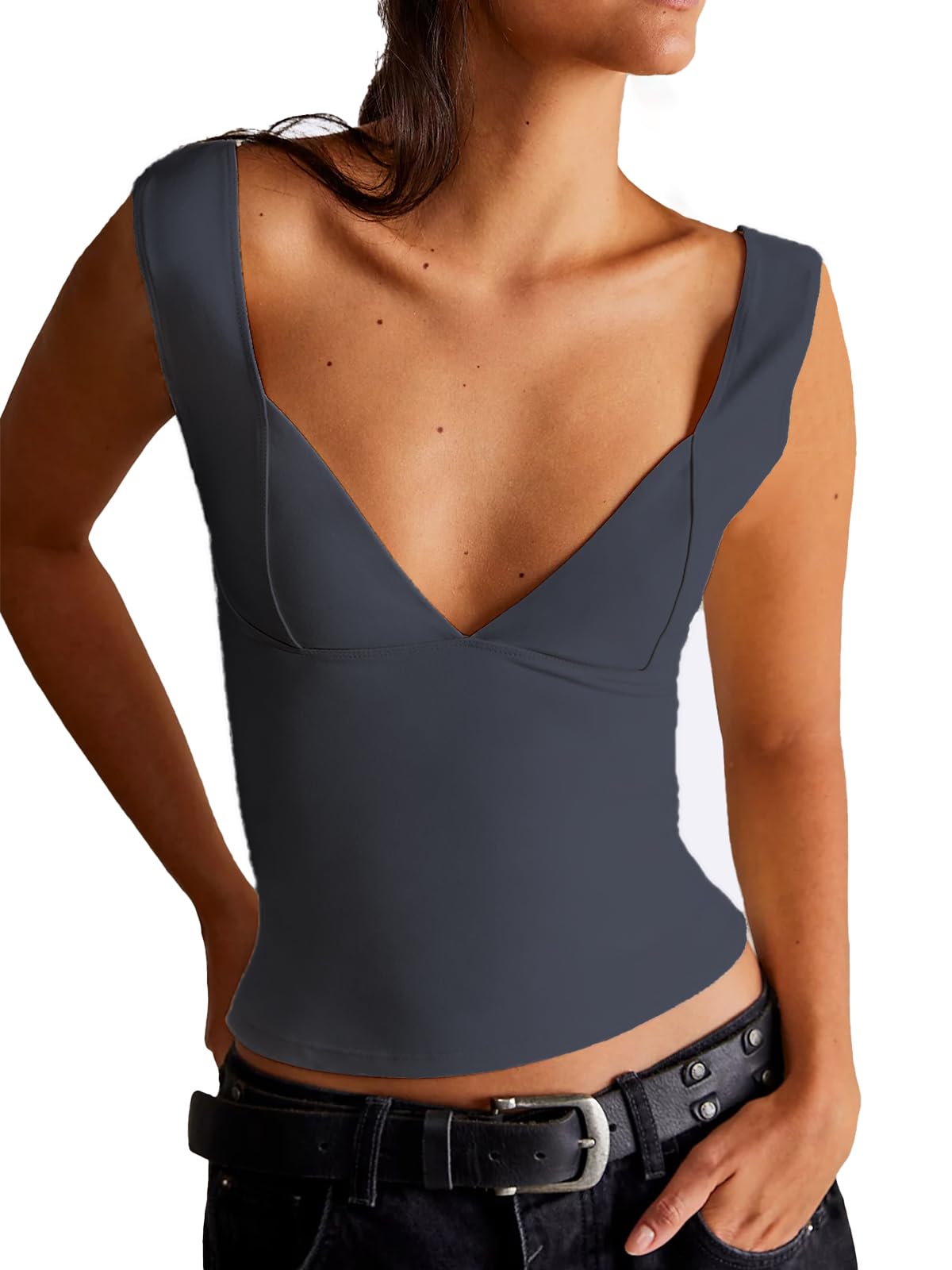 ForeFair Womens Sexy Backless Crop Tank Tops Deep V Neck Going Out Slim Fit Y2K Tops Bustier Corset