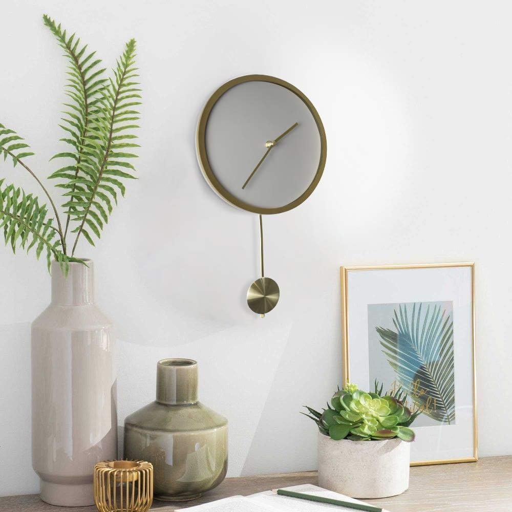 LA JOLIE MUSE Grey Pendulum Wall Clock - Circle Wall Decoration Art, Battery Operated, Modern Wood Home Decor(9.8 Inch)