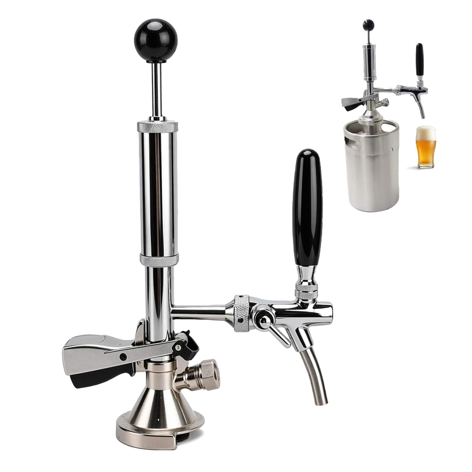 XCSCUK 4 In Stainless Steel Beer Keg Pump, Manual Barrel Tap Dispenser,Portable Leakproof Faucet,for Homebrew and Parties,Weddings, Gatherings