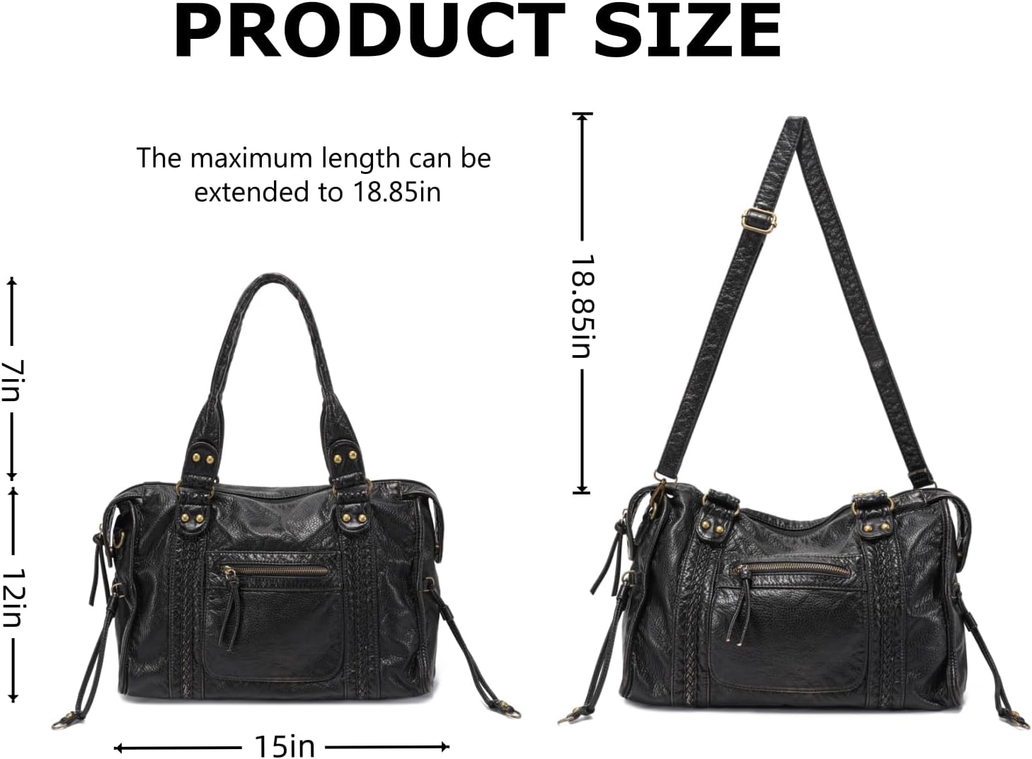 JOLLQUE Rivet Crossbody City Bag for Women,Large Retro Washed Leather Handbag Purse,Vintage Y2K Grunge Slouchy Shoulder Bags - Image 3