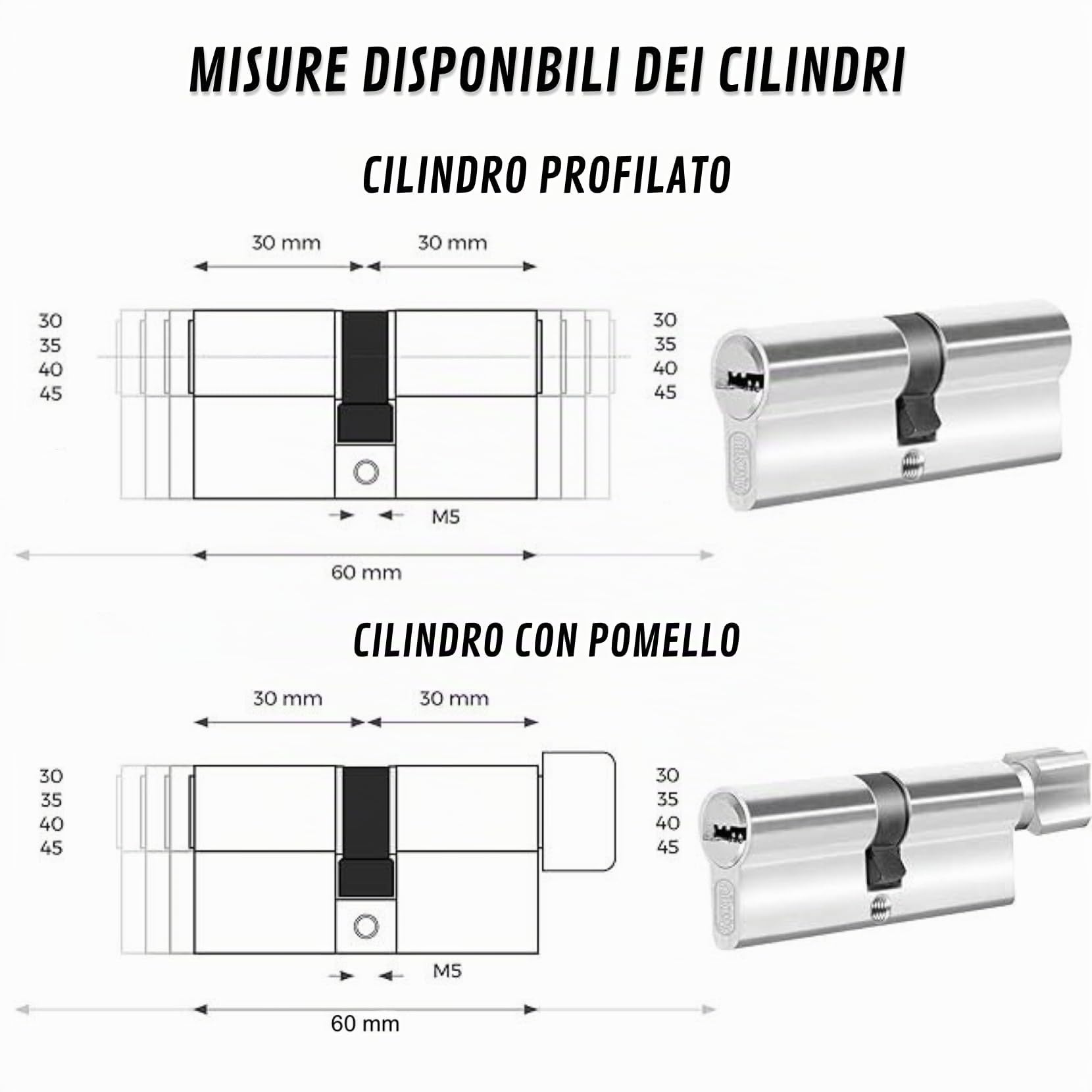 Set 4 Pezzi Cilindro per Serrature 35/35mm, Cilindro a Doppia Serratura, Viti e Chiavi Incluse, Montabile Facilmente, Serratura per Porte e Garage, Anti-perforazione, Chiave Unica, Lunghezza 70mm