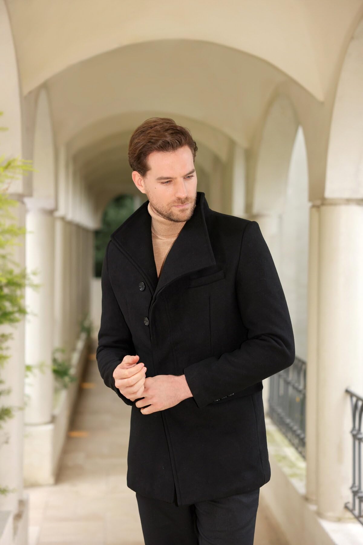 Allthemen Trench da Uomo Colletto alla Coreana Cappotto di Casual Lana Coat Lungo Invernale Cappotto Monopetto
