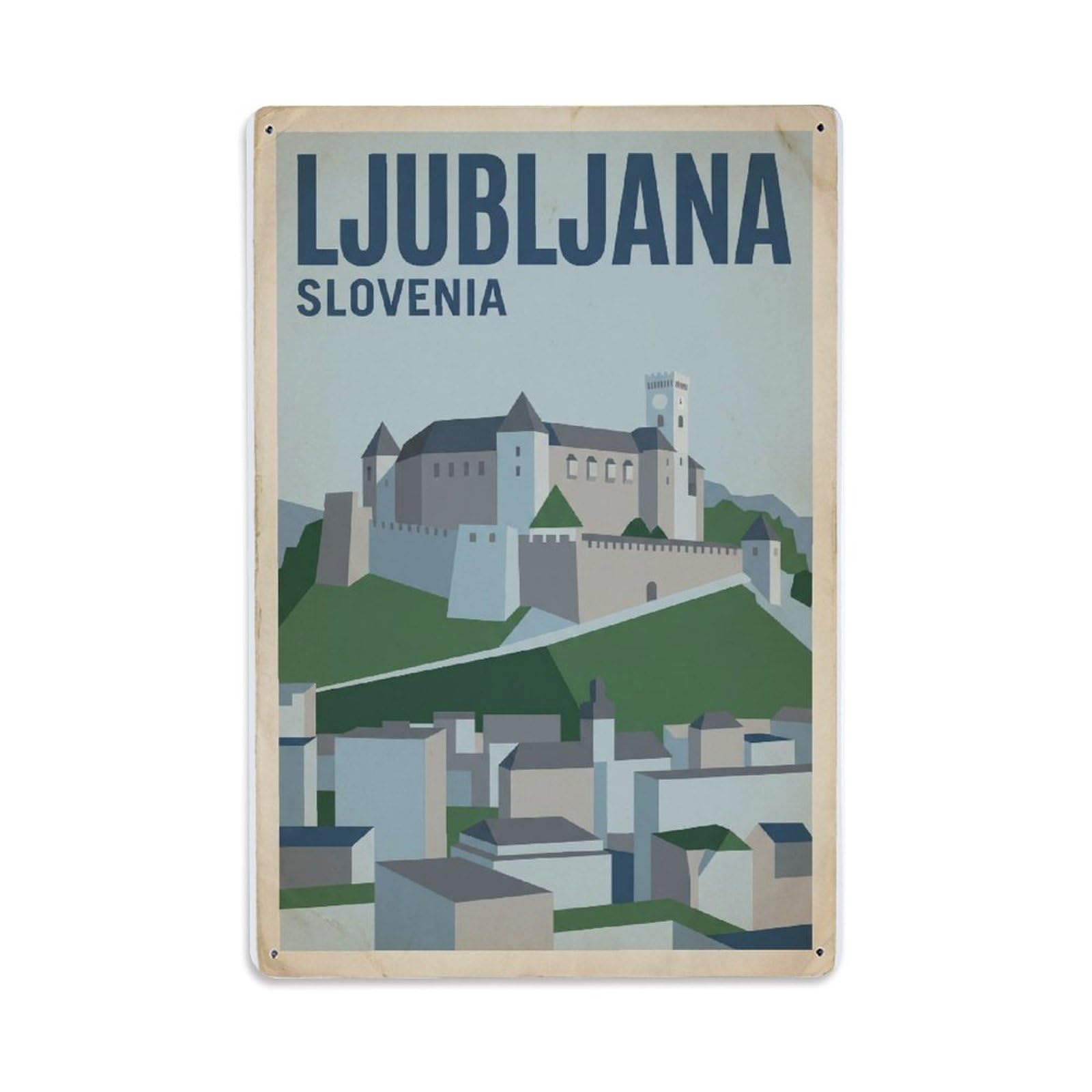 Vintage Travel Slovenia Ljubljana Metal Tin Sign
