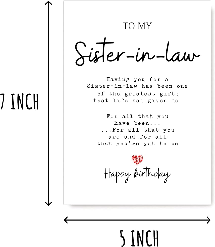 Amazon.com : EruditeGifts Sister-In-Law Birthday Card, 5 x 7 inches, Printed on Premium Smooth Heavy Cardstock, Blank Inside for Your Personal Message, Includes Envelope : Office Products