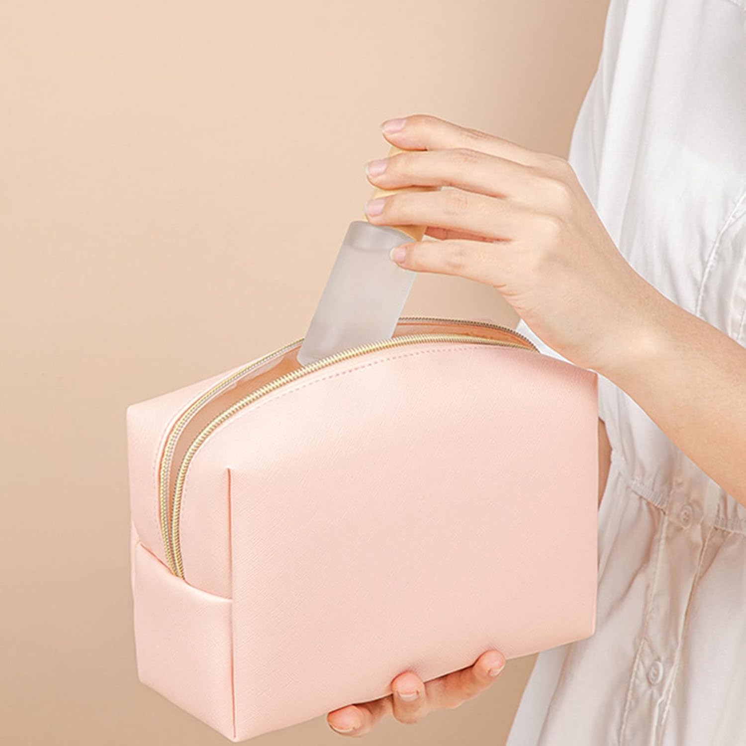 Cute Makeup Bag with Zipper 6.4*3.2 Inch Pu Leather Waterproof Portable Pouch Open Flat Toiletry Bags for Traveling Small Cosmetic Bag for Purse for Women Wife Girlfriend Valentines Day Gifts