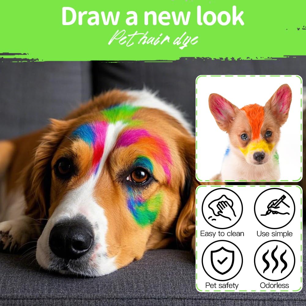 MeiduGaga Washable Dog Hair Dye, Temporary Pet Fur Markers, Non-toxic Pens Pet Accessories for Dog Cat Lovers of 12 Colors