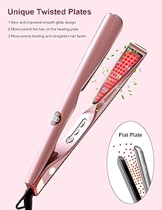 LANDOT 2-in-1 Flat Iron Curling Iron: Twist Ceramic Hair Straightener and Curler for Curl Wave Straighten - 30s Heat-Up 12 Temp Settings for All Hair Types - Less Frizz & More Shine