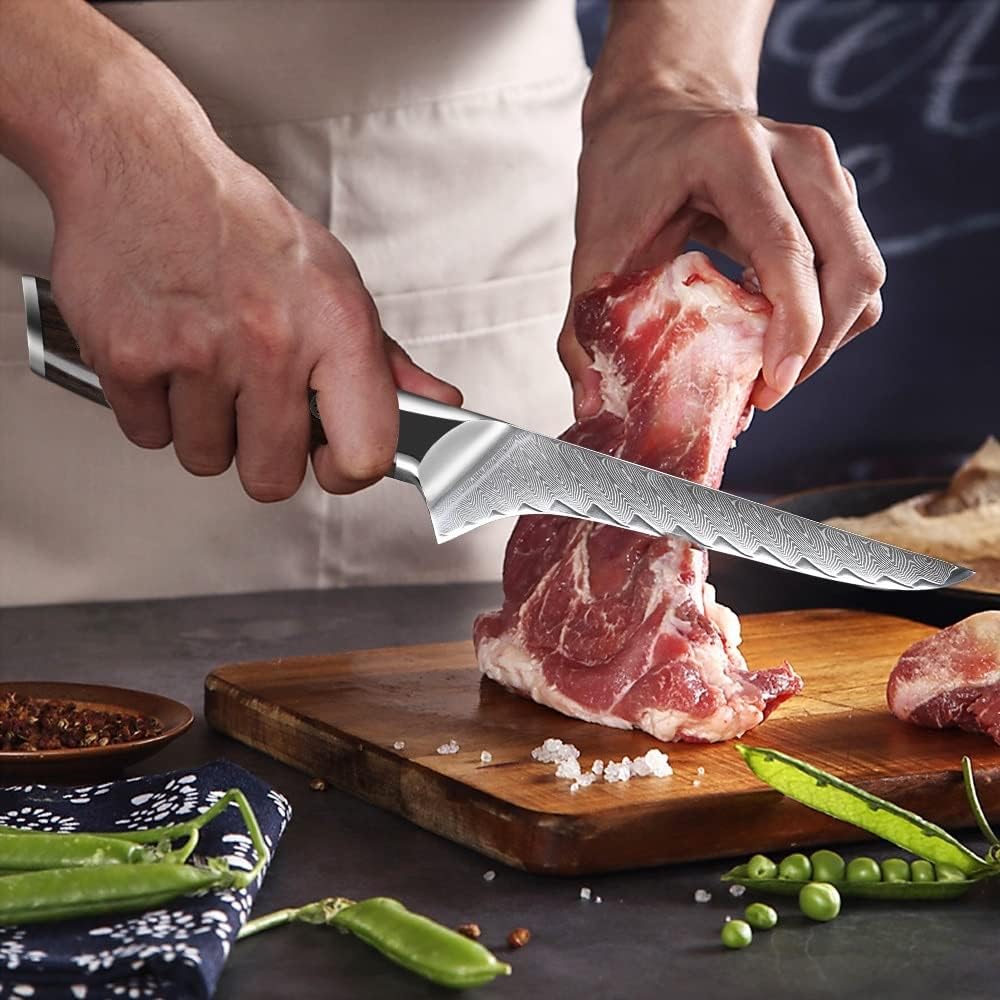 Meat Cleaver,Cleaver Knife 6 Inch Boning Knife VG10 Japanese 67 Layer Damascus Steel Meat And Fruit Boning Kitchen Knife Slicing Fish Cooking Tool