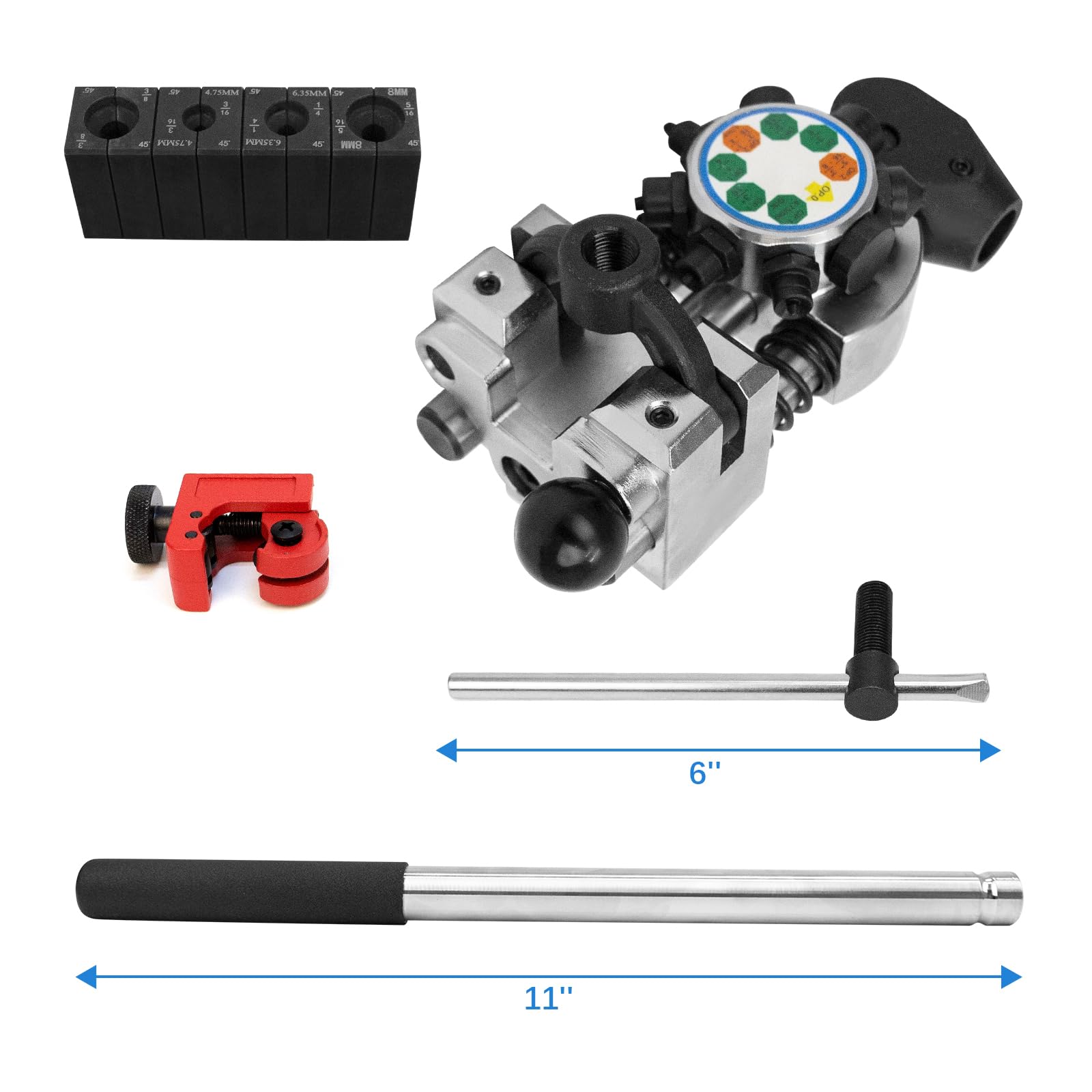 Herramienta de Abocardado para Tubos de Frenos, Abocardador Hidráulico de 45 Grados, Kit de Abocardado para Frenos, para Abocardado Simple, Burbuja y Doble (Ø 4,75mm/6,35mm/8mm/9,5mm), Cortador Tubos