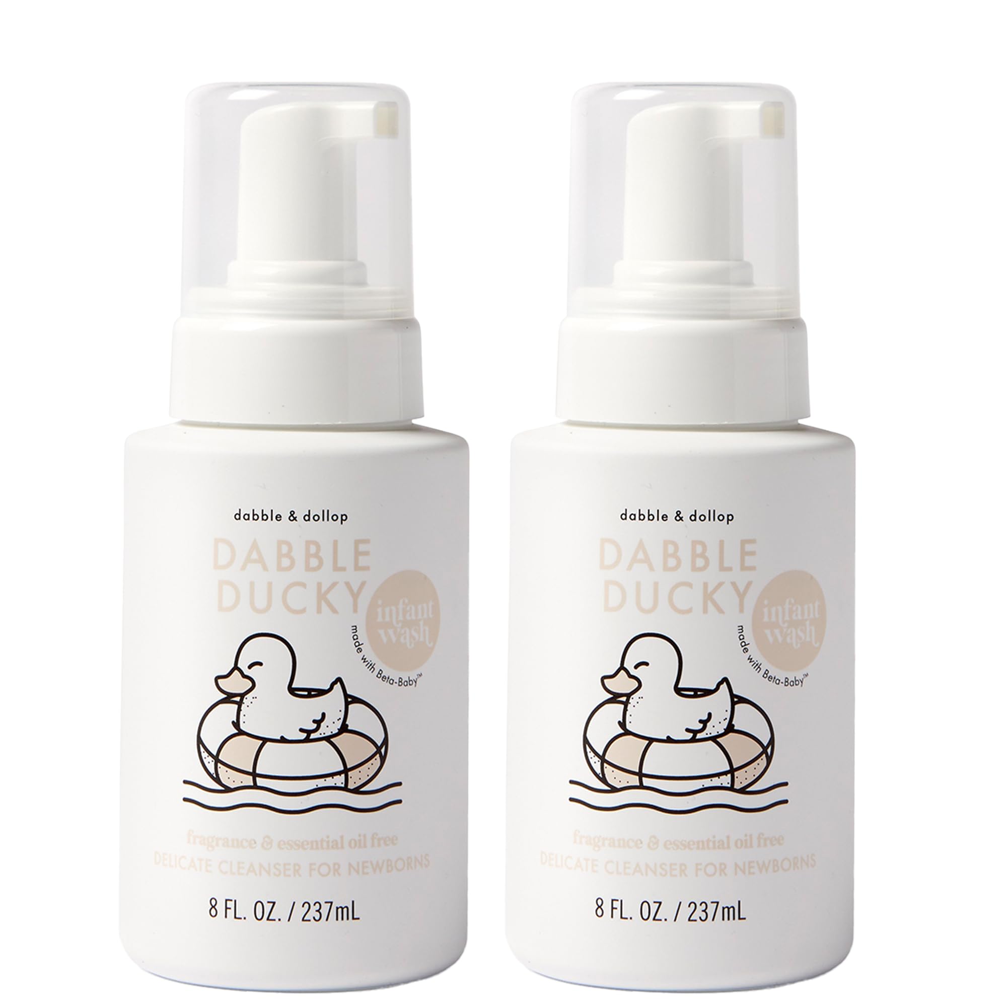 Dabble & Dollop Foaming Infant Wash – Natural Baby Cleanser, Unscented & Essential Oil–Free, No Dyes, Tear-Free, Vegan (2-Pack)