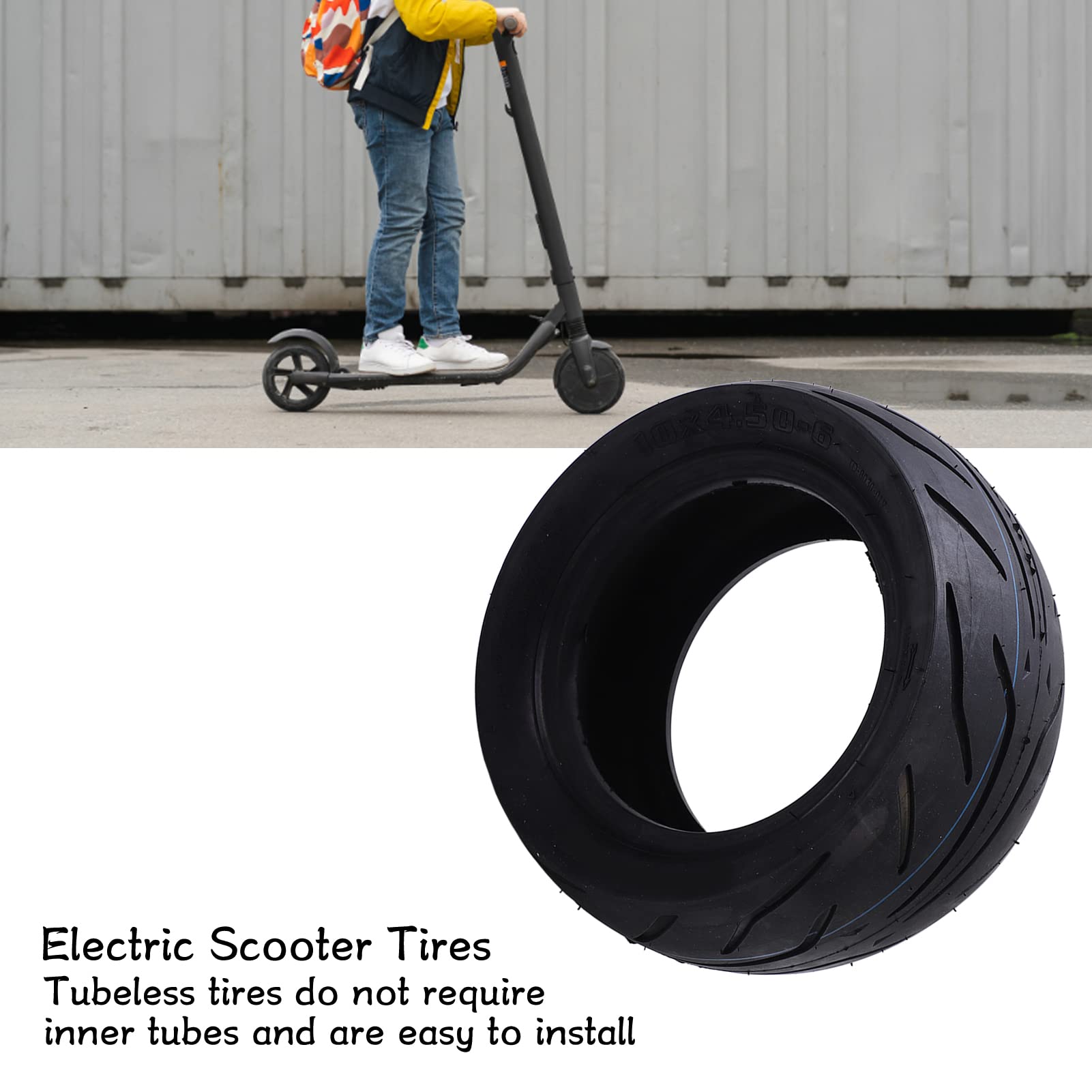 Neumático sin Cámara para Patinete Eléctrico, Seguro Resistente Neumático 10 Pulgadas Goma 10x4,50 for Niños Adultos Viajes Cortos Desplazamientos Urbanos