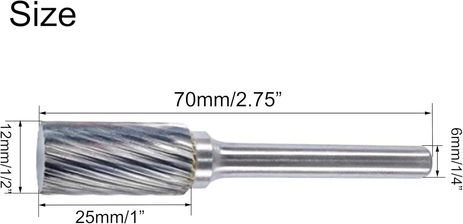 A1225M06, 12mm Diameter Tungsten Carbide Rotary Files, 1/4" Shank, Single Cut Top Flat Cylinder Shape Rotary Burrs Tool, for Die Grinder Drill Bit Alloy Steel Hard Metal Carving Polishing, 1Pcs