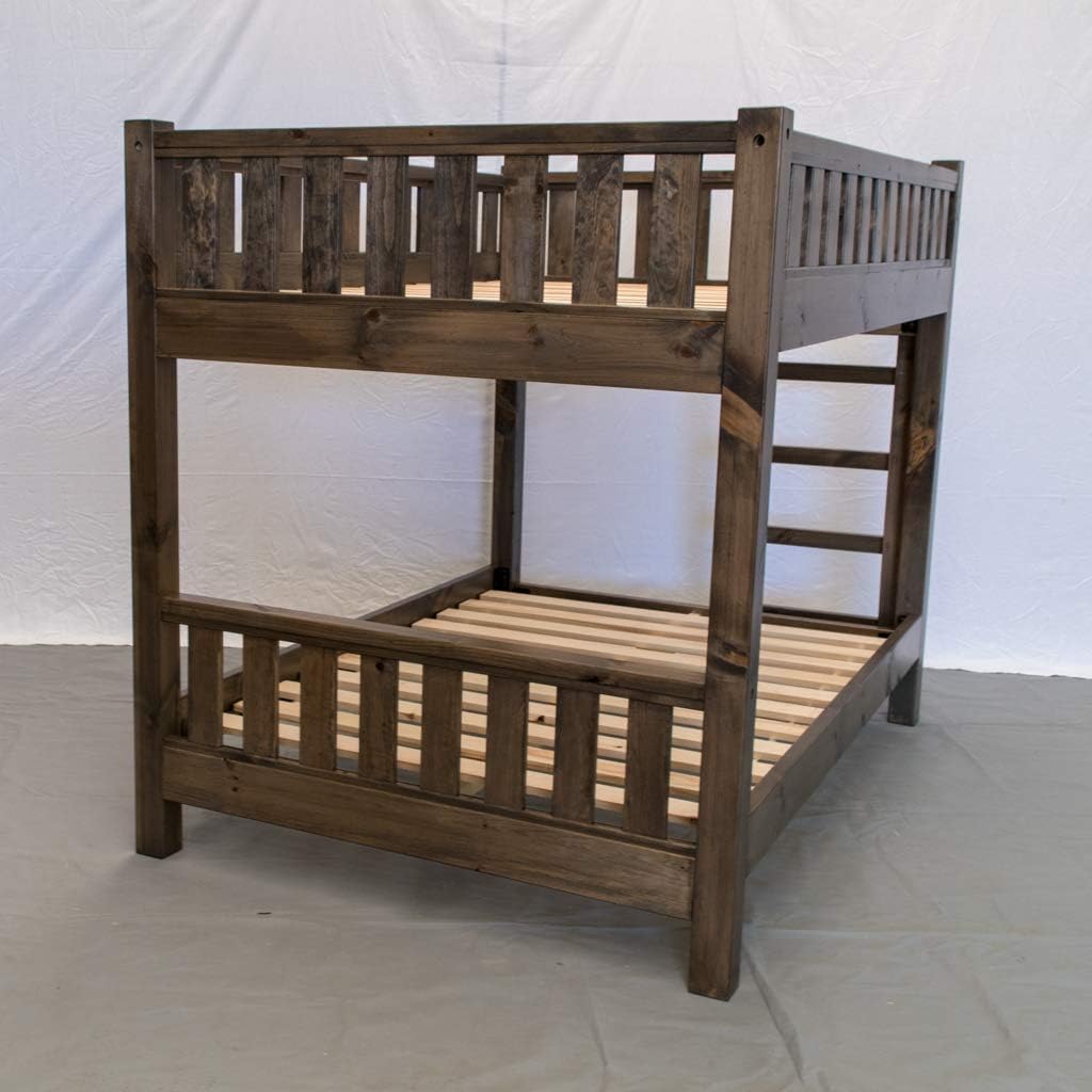 Farmhouse Wood Bunk Bed Frame, Full Over Full Size - Rustic & Modern Style, Brown Finish, Adults, Kids, Amish Handcrafted in USA