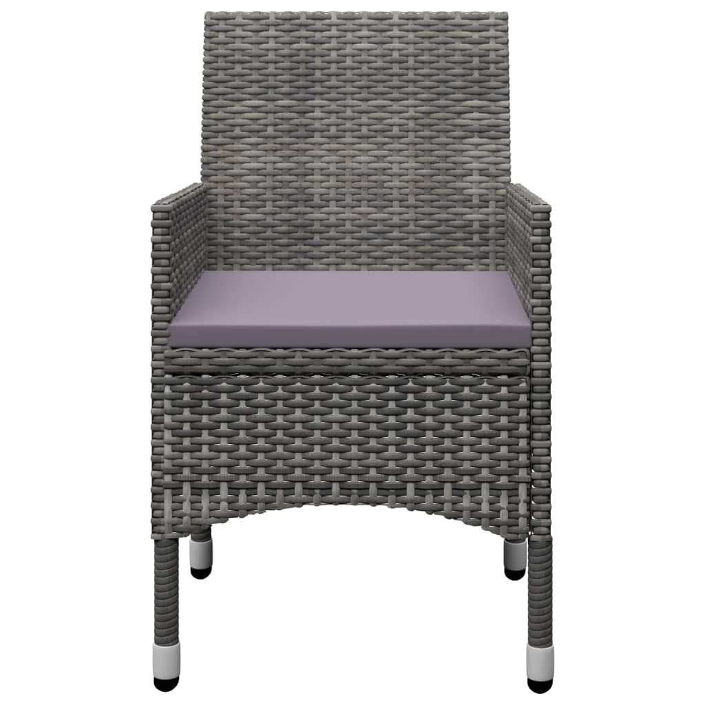 Juego de muebles de jardín de polirratán y cristal templado gris, 3 piezas, muebles de exterior con sillas, muebles de terraza para balcón, jardín, porche
