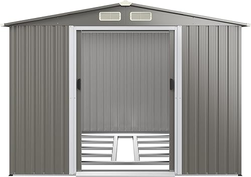Miniatura 8 de IRONMAX Cobertizo de almacenamiento para exteriores con piso, cobertizo de jardín grande de acero galvanizado de 8 x 6 pies con puertas correderas