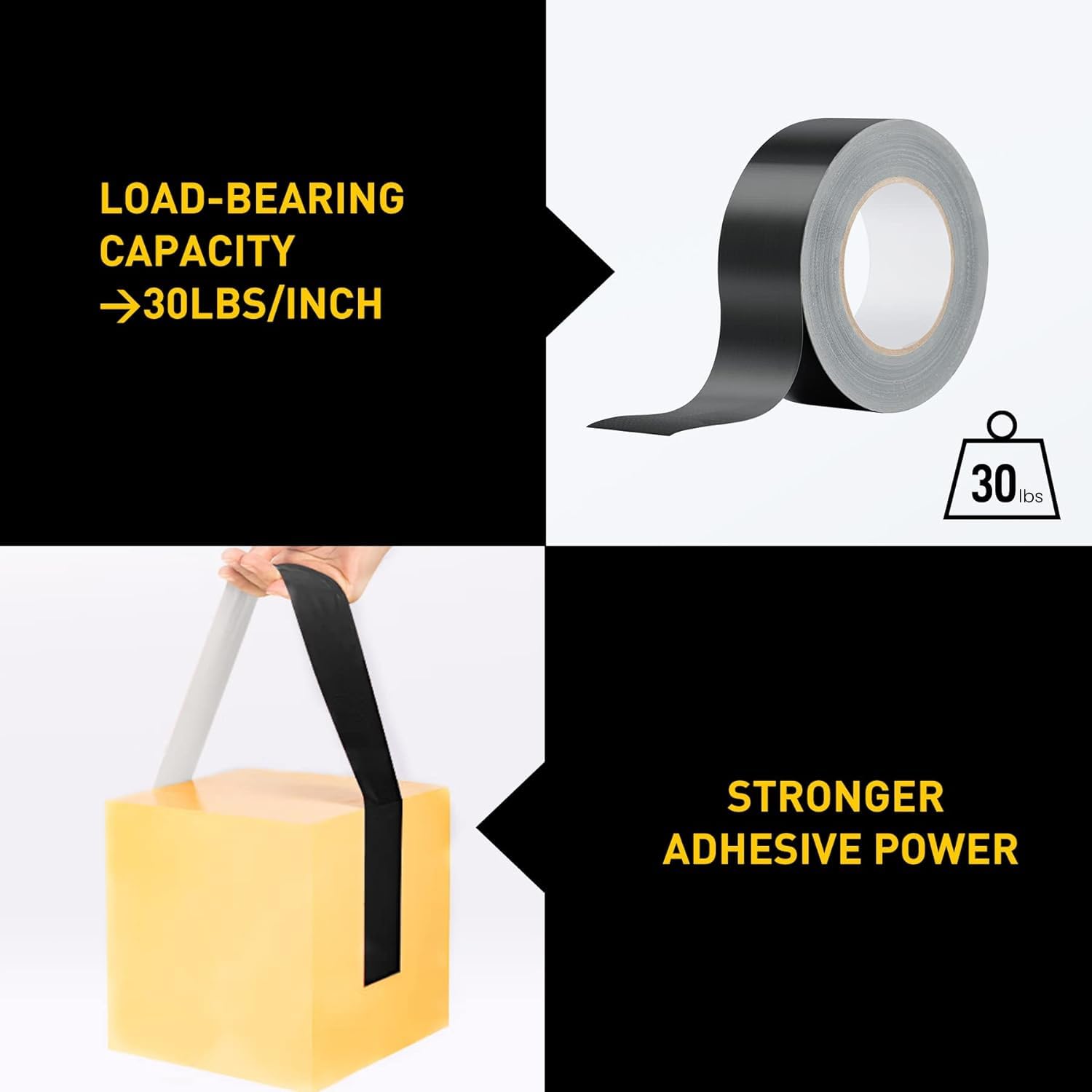 Lichamp Cinta adhesiva negra resistente al agua, 10 unidades, paquete múltiple, 2 pulgadas x 25 yardas x 17 mil por rollo, B210BK