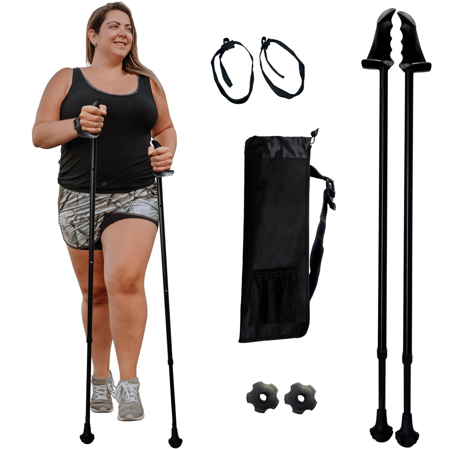 York Nordic Big and Tall Motivator Walking Poles for Balance and Rehab - 2 Pieces - Strong Push Button Locks, Detachable Rubber Feet, Travel Bag - for Heights 4' up to 7' feet and Weights up to 500lbs