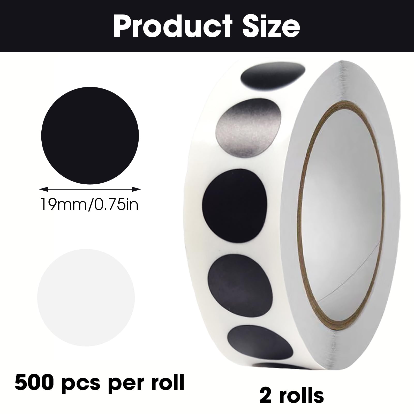 1000 sztuk czarnych okrągłych naklejek samoprzylepnych, 19 mm, 1000 sztuk, 19 mm, białe kropki samoprzylepne, do biura, domu, szkoły, majsterkowania