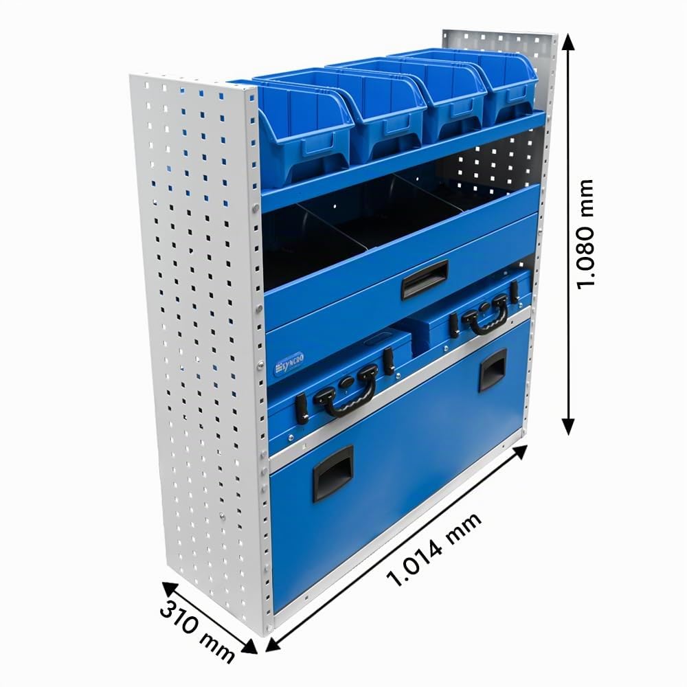 Syncro System Kit scaffalatura furgone Berlingo Partner Kangoo Ducato Boxer Jumper Transit Sprinter – cassetto VisionBox 2 valigie antina vano passa-ruota 101x108x31 cm